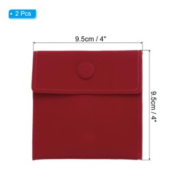 PATIKIL Jewellery Bags 4 x 4 Inches, Pack of 2 Soft Velvet Bags with Press Stud, Portable Storage for Rings, Necklaces, Bracelets, Earrings, Watches, Red