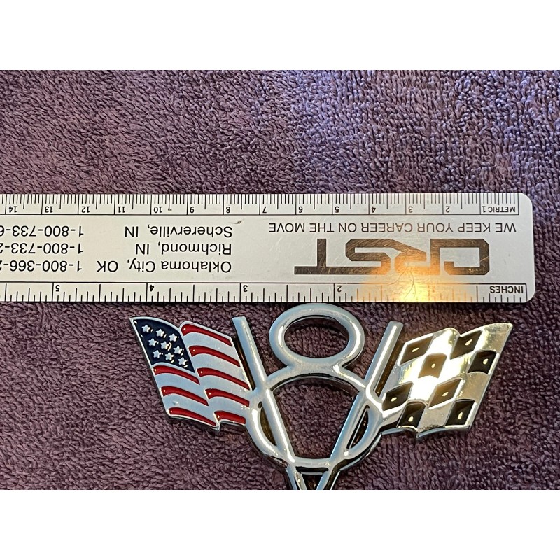 American 2 EA METAL CHROME V8 EMBLEM WITH AMERICAN FLAG