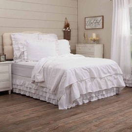 Piper Classics Serenity Full Queen Quilt, 90" W x 90" L, Crisp White Ruffled Quilted Bedding, Cottage, Vintage, Farmhouse, Shabby Chic