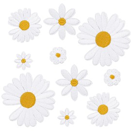 Daisy Flower Iron on Patches, 10 Pcs Embroidered Sew-On Applique for Bags, Jackets & Jeans, White Floral Clothing Repair Decor (Cute DIY Craft)