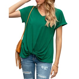 TASAMO Twist Knot Shirts Rolled Sleeve and Stylish Tunic Tops for Summer (X-Large,Dark Green)