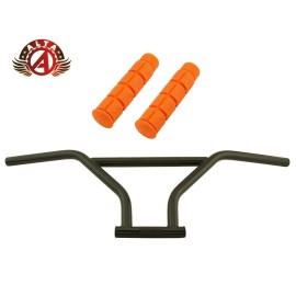 ALTA 4-Piece BMX Handlebar Old School Classic Black W/ BLOCK BMX Style GRIPS. - Handlebar W/Orange Grips