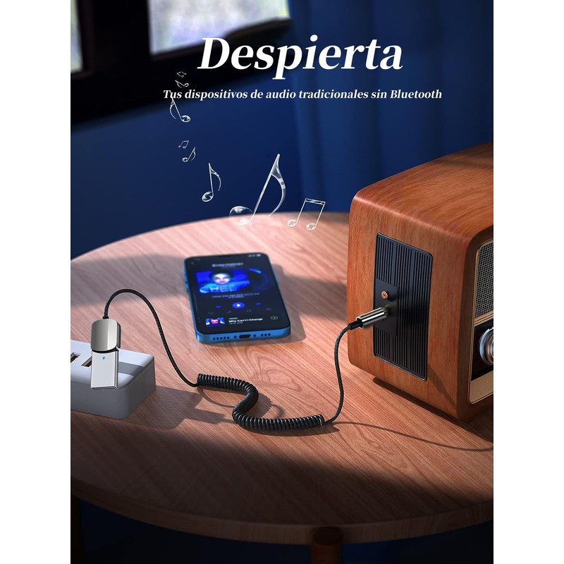 Bluetooth Audio Adapter Auto,Receptor Bluetooth 5.0 para Auto,Receptor bluetooth Micrófono