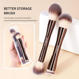 MAANGE Juego de brochas para base, 2 piezas, de doble punta, para mezclar polvo líquido, corrector, crema, colorete, Buffe (Marrón café)