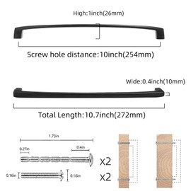 COTYKILEY 6 Pack 10 Inch(254mm) Matte Black Kitchen Cabinet Handles Cabinet Pulls Cabinet Door Handles Kitchen Cabinet Hardware Cupboard Drawer Pulls Dresser Handles