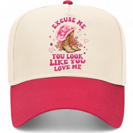Excuse Me, You Look Like You Love Me Trucker Hat | Cowboy Hat | Premium Snapback Hat for Men & Women (US, Alpha, One Size, Red/Natural)