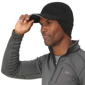TrailHeads Men's Fleece Ball Cap with Drop Down Ear Warmer | The Trailblazer Adventure Hat - Black