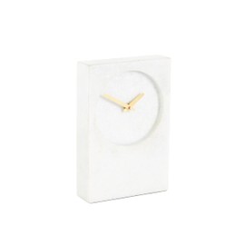Deco 79 Marble Minimalistic Rectangular Clock with Recessed Numberless Clockface, 6" x 2" x 9", White