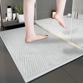 REESTBOO Non Slip Chenille Bath Mat Rug, Extra Soft Bathroom Mat, Super Absorbent Rubber Backing Bath Mats for Bathroom, Machine-Washable Quick Dry Bath Rug Foot Mat (Light Gray, 15.8" x 23.6")