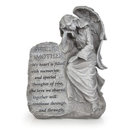 Besti Garden Memorial Stone Angel – Decoración de recuerdo de cementerio de cerámica fundida en frío, escultura al aire última intervensión y diseño grabado con cita especial de la madre, regalo de