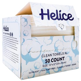 Helice Toallas faciales desechables de 25 x 30 cm, toallitas faciales extragrandes, toallitas desmaquillantes ultrasuaves, toalla facial gruesa para piel sensible, 50 unidades (paquete de 1)