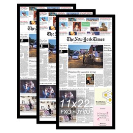 Fxojyvo 11x22 Newspaper Frame Set of 3, Display 11 x 22 Inch Newspaper Front Page for Wall, Light Weight and High Transparent Picture Frame - 3 Pack/Black/11by22