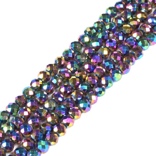 Metallic Rainbow Coated Hematite 4mm Faceted Round Beads Loose Beads