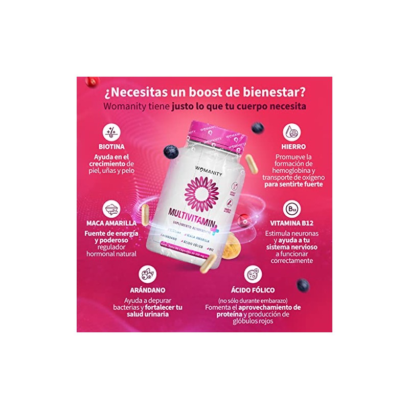 Vitaminas Mujer Multivitamínico Cápsulas Ingredientes Biotina Maca Amarilla Arándano Ácido