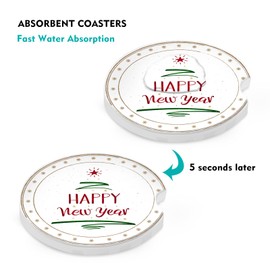 Car Coasters Pack of 2, Ceramic Stone Absorbent 2.56" Drink Cup Holder Coaster Set for Women Men, Auto Accessories, Gifts for New Year