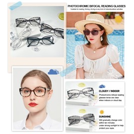 OCCI CHIARI Transition Photochromic Bifocal Reading Glasses Womens,Big Clear UV Protection Sunglasses Readers1.0 1.5 2.0 2.5 3.0 3.5 4.0(Tortoise +350)