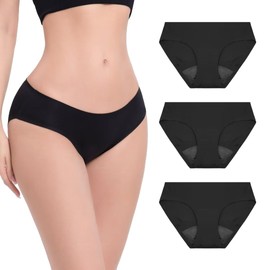 EcoPeriod Period Underwear for Women Heavy Flow Panties Leak-Proof Panties Protective Briefs Hipster Panty 3 Pack,Size M Black