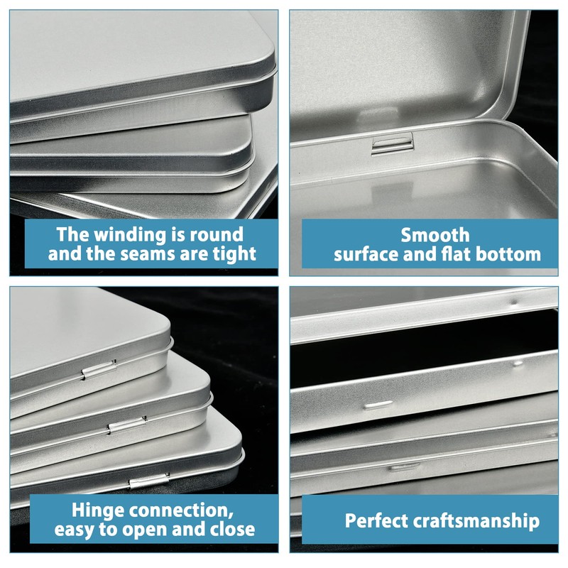 Elesunory 6 Pcs Metal Rectangular Tin Metal Hinged Lid, 6.88