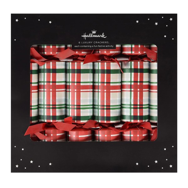 Hallmark Luxury Tartan Christmas Crackers with 100% Plastic Free Gifts - Pack of 6 in 1 Design