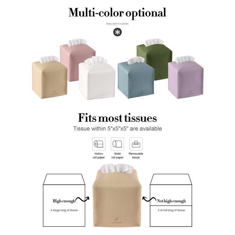 Tissue Box Cover, Jeethemy Square PU Leather Tissue Box Holder,