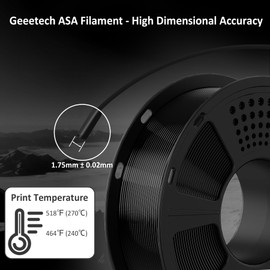 Geeetech ASA Filament 1.75mm, Premium UV & Weather Resistant 3D Printer Filament, 1kg (2.2lbs) Spool, Dimensional Accuracy ±0.02mm, Perfect for Outdoor Functional Parts (Black)