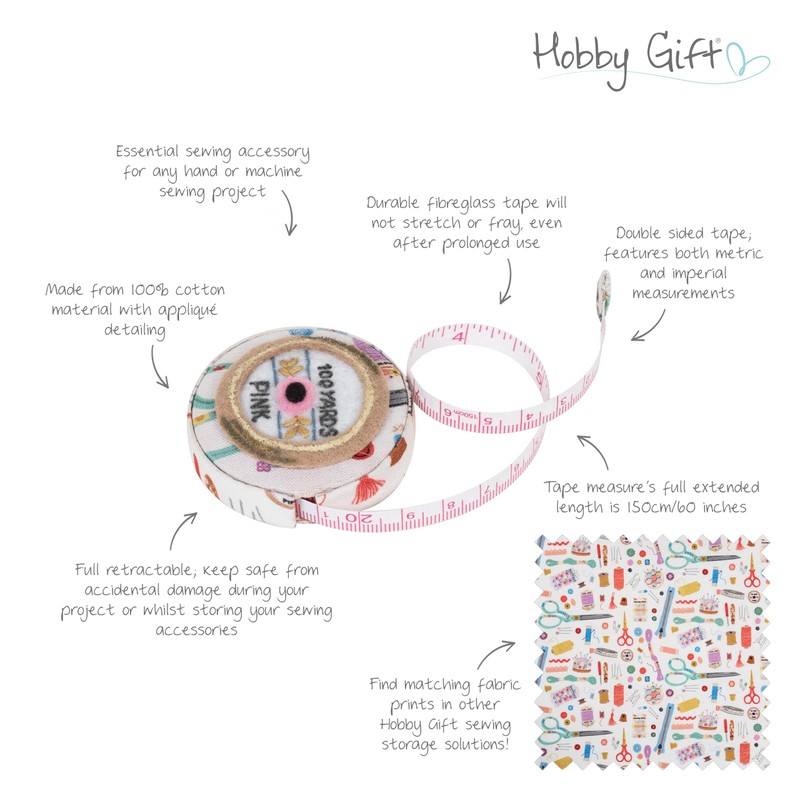 Hobby Gift Tape Measure - Retractable Fabric Covered Sewing Tape