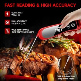 Meat Thermometer Digital with Backlight Large Display, IP67 Waterproof Instant Read Food Thermometer for Cooking,Candy, Kitchen, BBQ, Essential Kitche