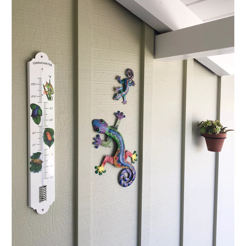 Hokco French Enamel Style Outdoor Patio Garden Wall Thermometer Frog