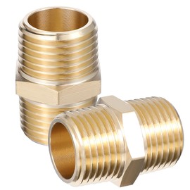 2Pcs Hex Brass Nipple - 1/2" NPT Male X 1/2" NPT Male Pipe Nipple Adapter Fitting 1/2 inch Brass Pipe Nipples Male Pipe Adapter Fittings
