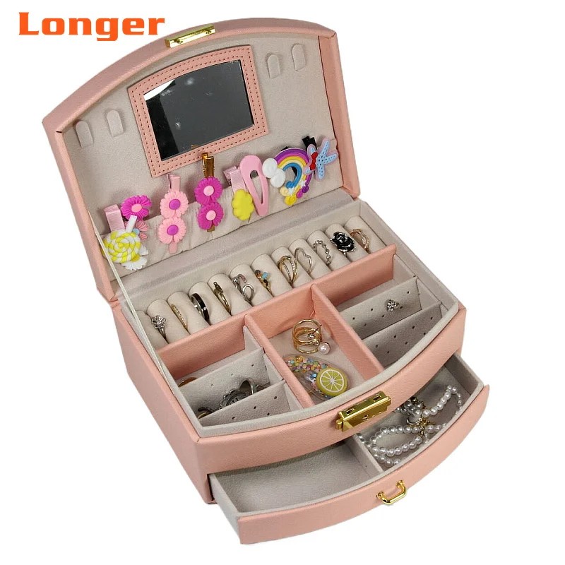 LG7241 Large Travel Jewelry Storage Box 2-Layer PU Leather Button