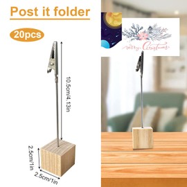 Yzwuyou Pack of 20 Photo Holders with Clips, Photo Stand, Postcard Holder, Memo Clip Holder with and Pine Base, for Office, Wedding, Home Decoration, Table Decoration, Party