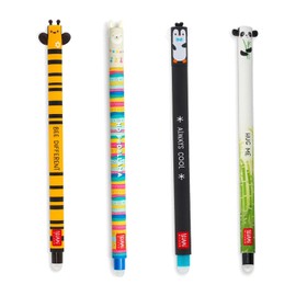 LEGAMI - Set of 4 Gel Eraser Pens, Erasable Pens with Erasable Ink, Bee, Llama, Panda and Penguin, Erasable without Leaf Consumption, 0.7mm Tip
