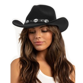 Women & Men Felt Western Cowboy Hat Classic Roll Up Brim Belt Buckle Cowgirl Fedora