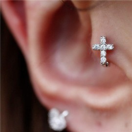 Cross Earrings Cubic Zirconia Cartilage Small Hinged Huggie Hoop Earrings for Women S925 Sterling Silver Tiny CZ Tragus Stud Helix Upper Ear Dainty Crystal Jewelry Christmas Gifts (6mm Silver)