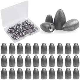 Bullet Fishing Sinkers Worm Weights Lead Fishing Weights Bass Fishing Sinker Freshwater Texas Carolina Rig Punch Shot, 30pcs 1/8oz