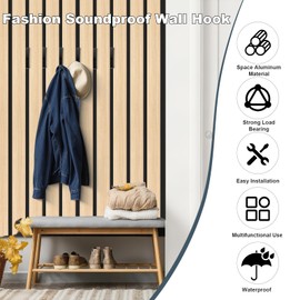 mobumeia Pack of 6 Acoustic Panels, Wall Panels, Coat Hooks, Hooks for Acoustic Panels, Double Coat Hooks, Black for Acoustic Panel, Acoustic Panels, Wall Hooks, Black, Aluminium, 13 mm