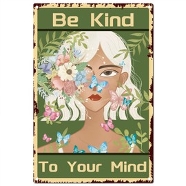 CREATCABIN Be Kind to Your Mind Metal Tin Sign Flower Butterfly Vintage Wall Art Decor Rustic Farmhouse Home Bar Coffee Garden Porch Garage Decorations 8x12.(5)cm