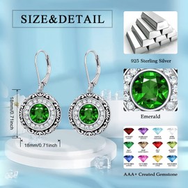 May Birthstone Earrings Emerald Earrings 925 Sterling Silver Filigree Dangle Drop Earrings Birthday Anniversary Fine Jewelry for Women Girls