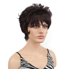 Wiginway Short Curly Layered Shaggy Wigs Women Natural Synthetic Wig Heat Resistant Hair (33A Dark Auburn)