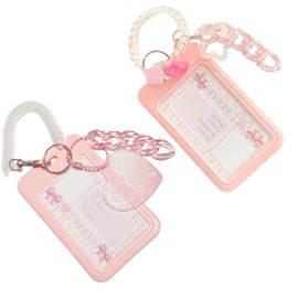 Tivleed Acrylic Kpop Photocard Holder with Heart/Star Pendant Keychain, 2 Pack Photocard Display Frame Organizer for 5.5x8.5cm Kpop Cards - Photo Stand Decor (Pink)