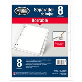 ACCO Wilson Jones Separadores de Carpeta Borrables, Color Blanco, 8 divisiones. P4733