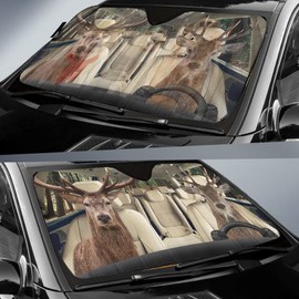 Elk Driver Car Windshield Sunshade Universal, Hunting Foldable Sun Shield for Car Auto Front Window, Deer Automotive Windshield Sunshades Uv Protector, 57" x 27.5"