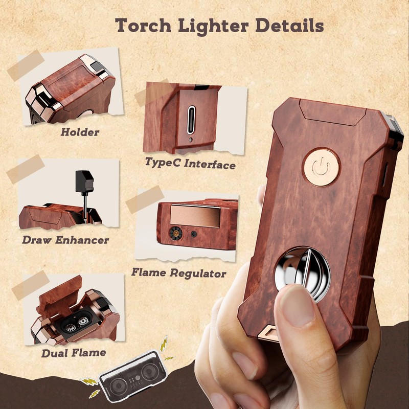 5-in-1 Torch Lighter with Cutter, Holder, Punch, Draw Enhancer Tool,