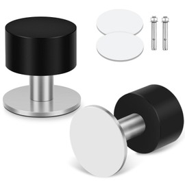 Stainless Steel Door Holder, Black, 2 Pack - Self Adhesive Rubber Floor Door Stop with Sound Dampening, 1.5 Inch, No Drill, Wall Protector