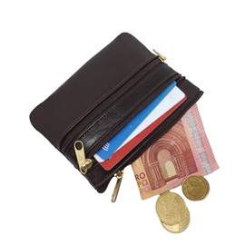 FIONCCI Women's Genuine Leather Wallet Small with Zippers - Card Holder Wallet, Brown, Modern, brown, Modern