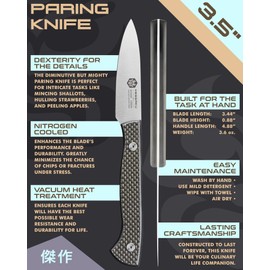 KESSAKU 3.5-Inch Paring Knife - Senshi Series - Forged Japanese AUS-8 High Carbon Stainless Steel - Carbon Fiber G10 Handle with Sheath