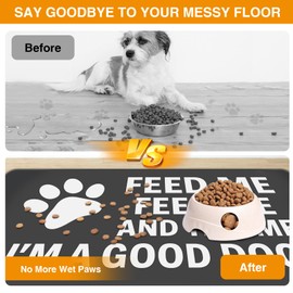 Pet Feeding Mat for Dogs and Cats, Absorbent Dog Bowl Mat Waterproof Anti-Slip, Quick Dry Dog Food Mat for Pet Water Bowl, Funny Paw Print Design (16" x 24")
