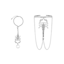 HLZMZQF Scorpion Arm Bracelet Upper Arm Cuff With Finger Ring Bracelet Set Adjustable Chain Bracele Halloween Jewelry Accessories for Women (Silver)