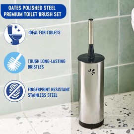 Oates Polished Steel Premium Toilet Brush Set