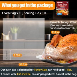 Turkey Oven Bags for Perfect Roasting - 21.7’’ x 23.6’’, 10 Counts, Large Size Turkey Cooking Bags for Oven, Locks in Juices for Flavorful Turkey - Microwave Safe, Thanksgiving, Christmas Essential
